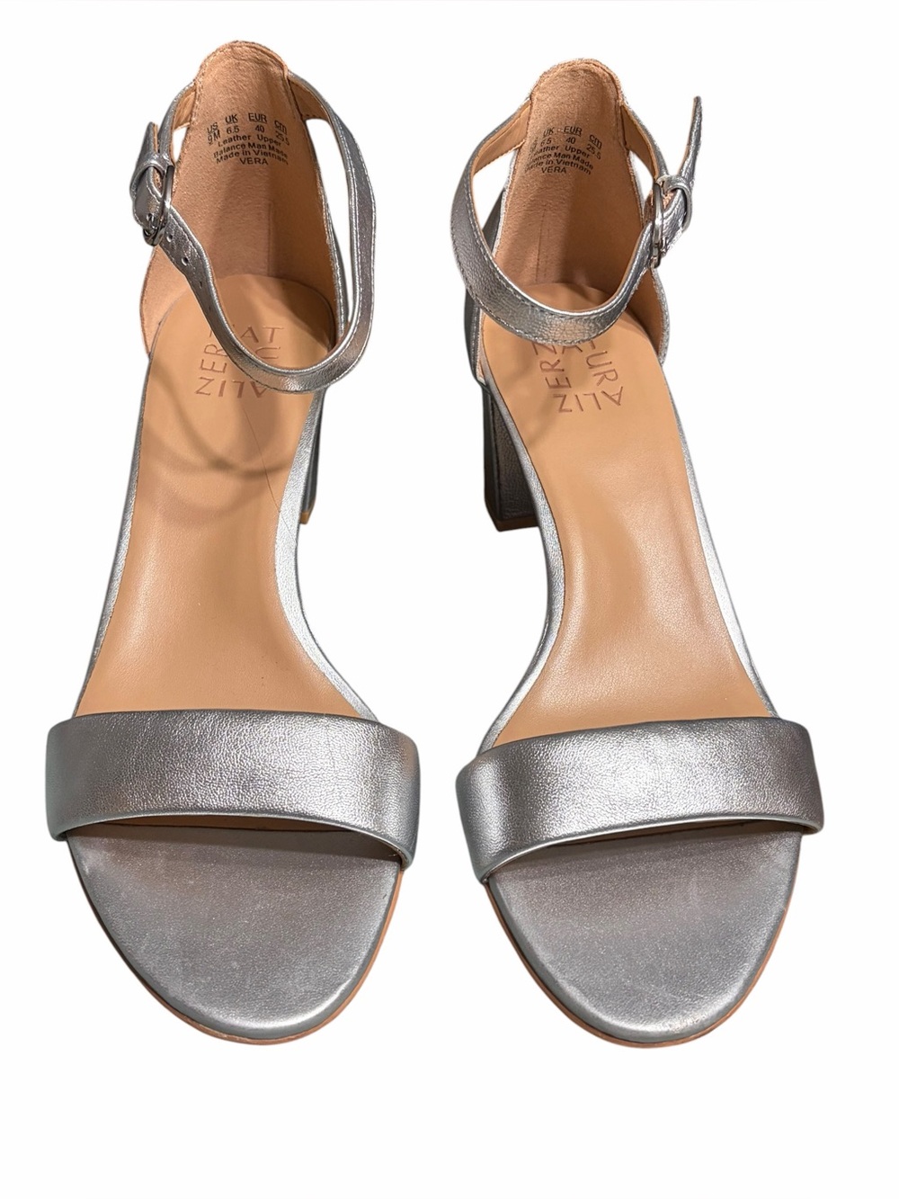 Naturalizer Silver Metallic Ankle-Strap Block Heels